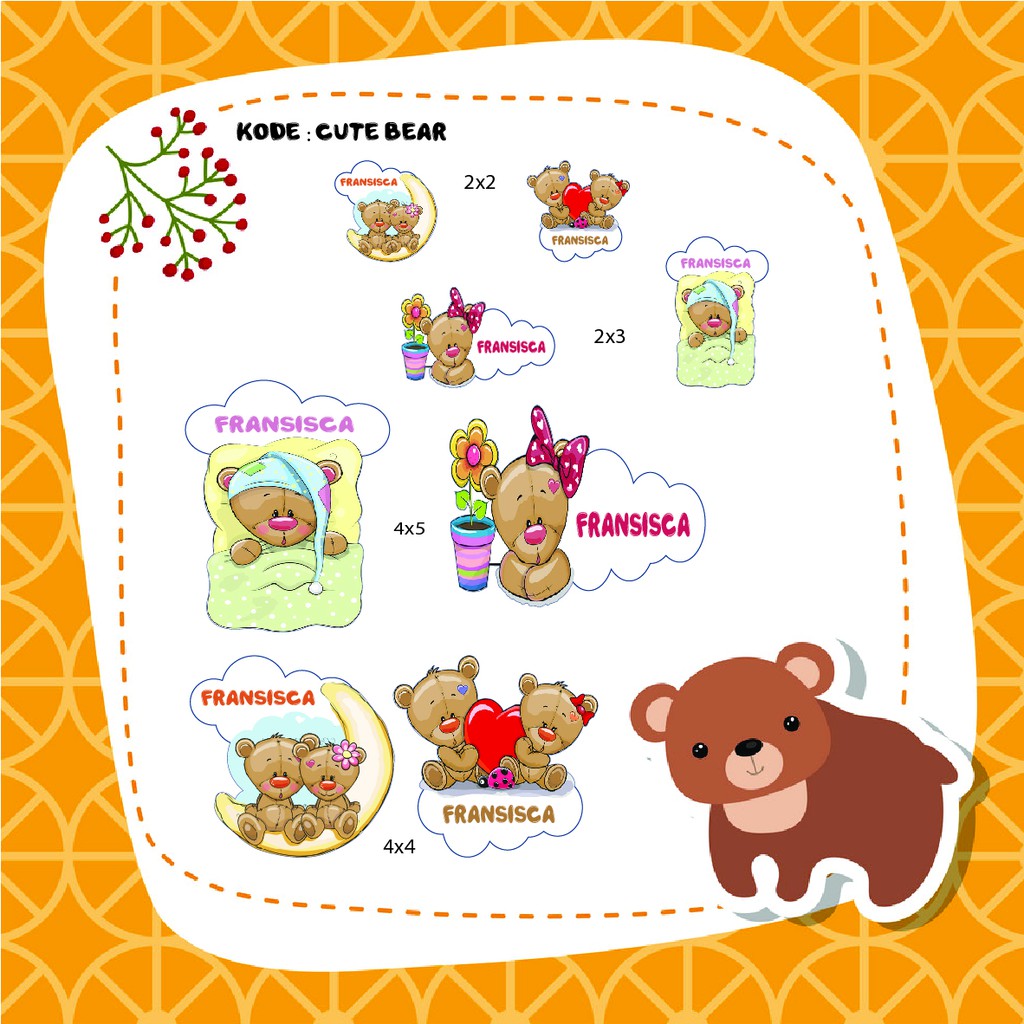 

STICKER LABEL NAMA ANAK CUSTOM (ESTIMASI 60-80pcs) CUTE BEAR
