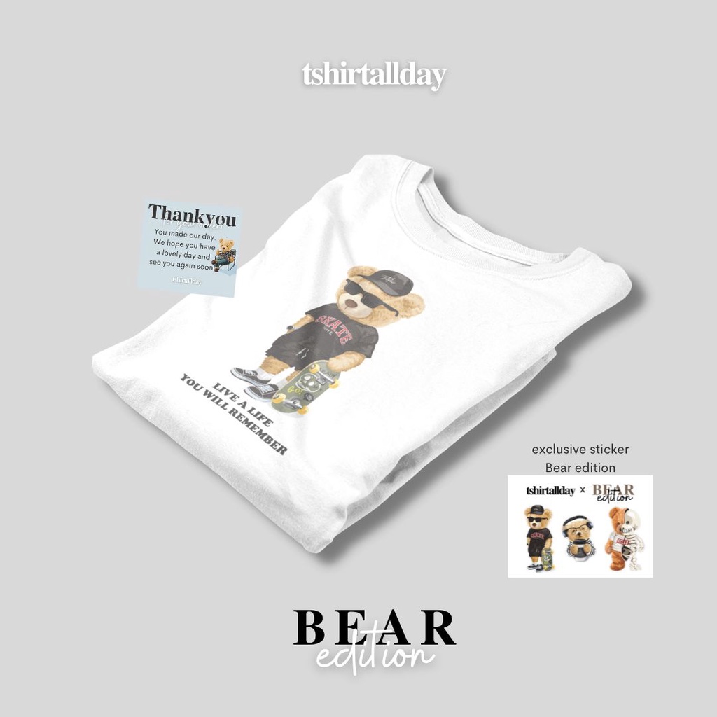 Tshitrallday Kaos Premium Unisex Pria &amp; Wanita bisa Oversize 100% Cotton Combed BEAR