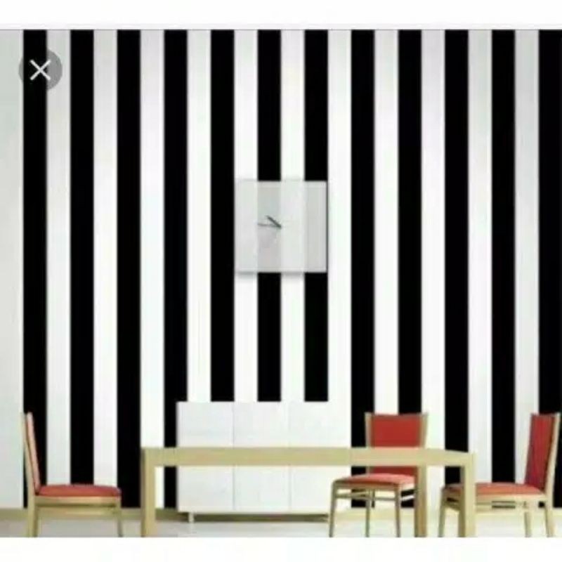 Wallpaper Sticker Dinding Motif Salur Hitam Putih Panjang 10M