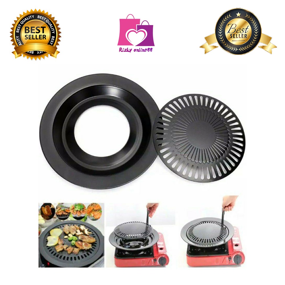 rizkyonline88 panggangan portable serbaguna smokeless BBQ grill pan bulat kompor high quality ultra grill alat panggang