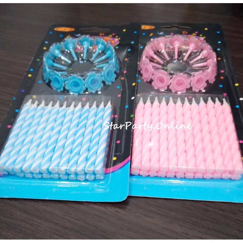 Lilin Papermint Pastel Biru/Pink /Lilin Papermint Isi 24pcs /Lilin Murah /Lilin Kue