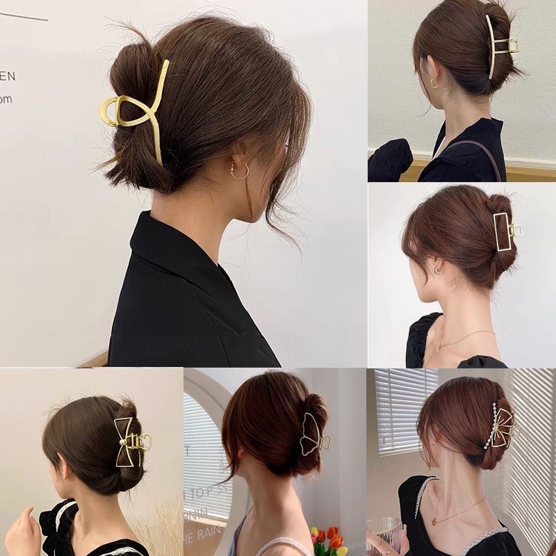 Korean Girls Gold Claw Clips Butterfly Pearl Hair Clip Geometric Big Shark Clips Elegant Women Hairpin Headdress Hair Accessories