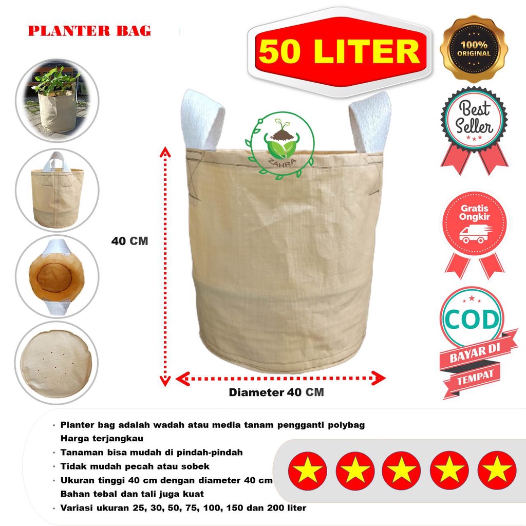 Planterbag 50 Liter kantong Pot polybag semai benih bibit Tanaman bunga sayuran buah planter bag