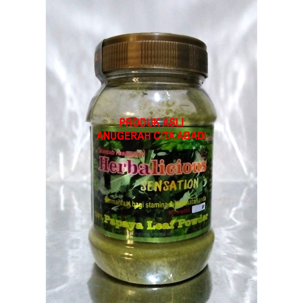 

Daun Pepaya Bubuk Herbalicious Sensation Pure Papaya Leaf Powder 100gr Toples Plastik