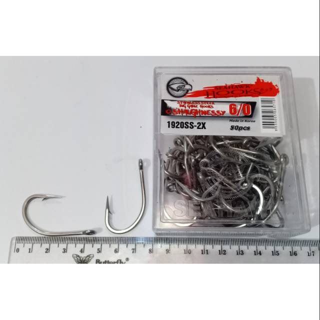 SEAHAWK HOOK SIZE 6/0 MODEL 1920SS-2X QTY.50PC O SHAUGHNESSY SUPER STAINLESS STEEL KAIL PANCING SEAH