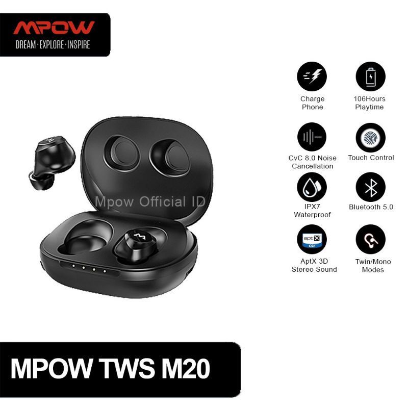 Mpow M20 True Wireless Earbuds aptX Stereo Sound Original