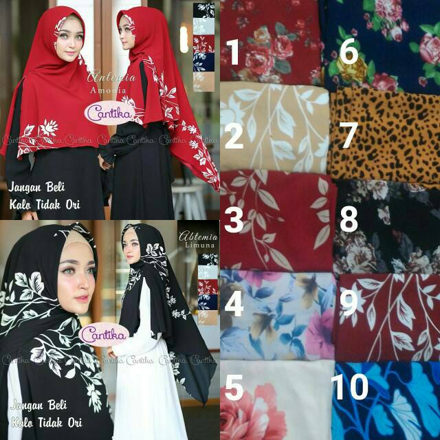 Khimar Amira Bunga. Jilbab Cantika. Khimar Cantika Motif Bunga. Hijab Instan Pinguin