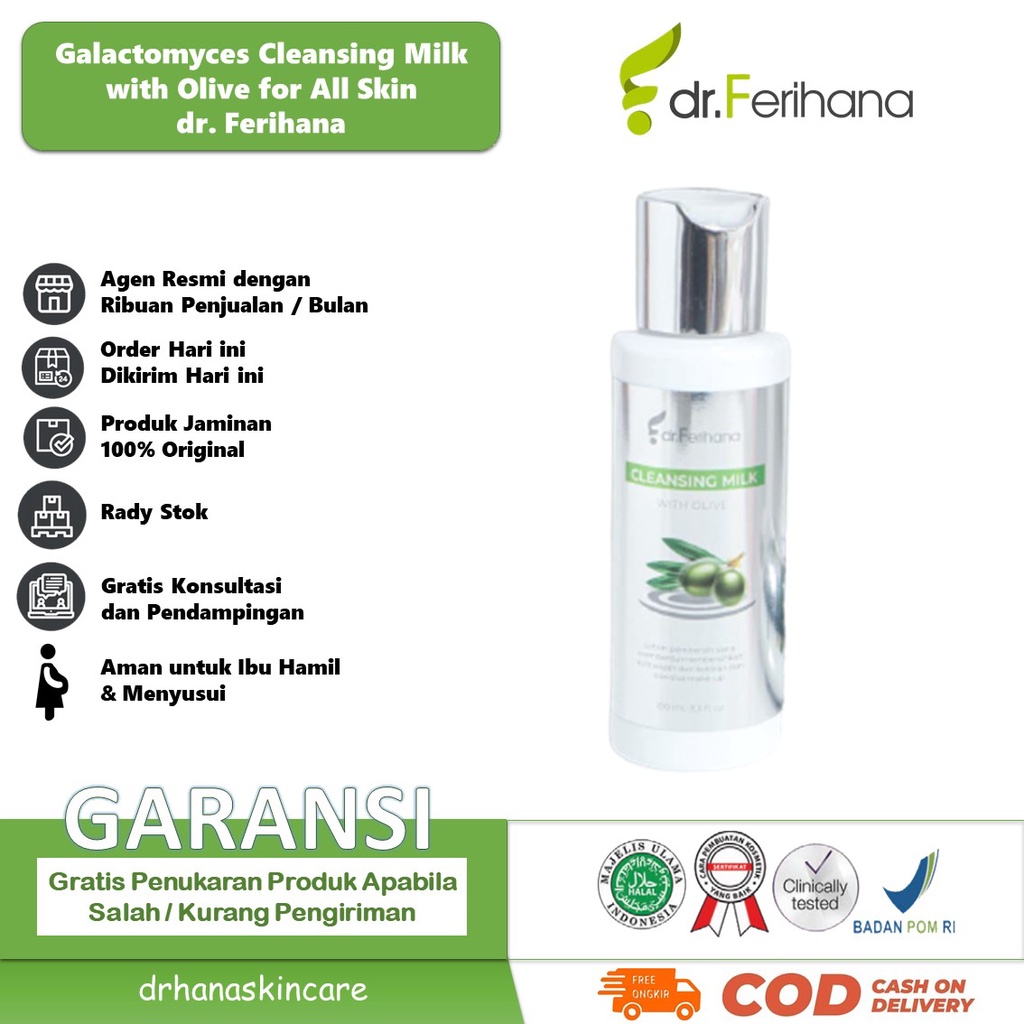 Galactomyces Cleanser Milk With Olive All Skin dr. Ferihana Cosmetics &amp; Skincare Merupakan Susu Pembersih Wajah yang bisa digunakan untuk Semua Jenis Kulit