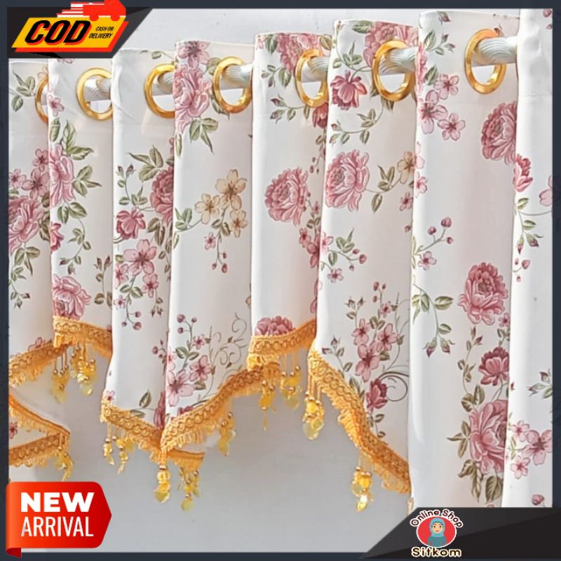 Gorden Poni Atas Pintu Loster/Poni Hordeng Bahan Blackout Shabycik Ungu Pink Biru Hijou Coklat Rumba