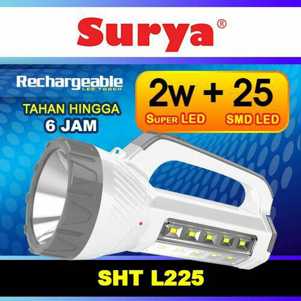 Surya Senter Lampu Emergency Super LED + Light LED 25 SMD Rechargeable SHT L225X