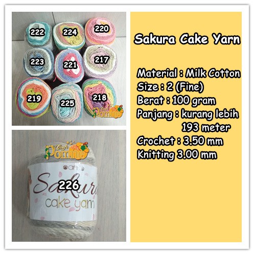 Benang Rajut Katun Sakura Cake Yarn &gt; Sakura Cake Milk Cotton 100 gram