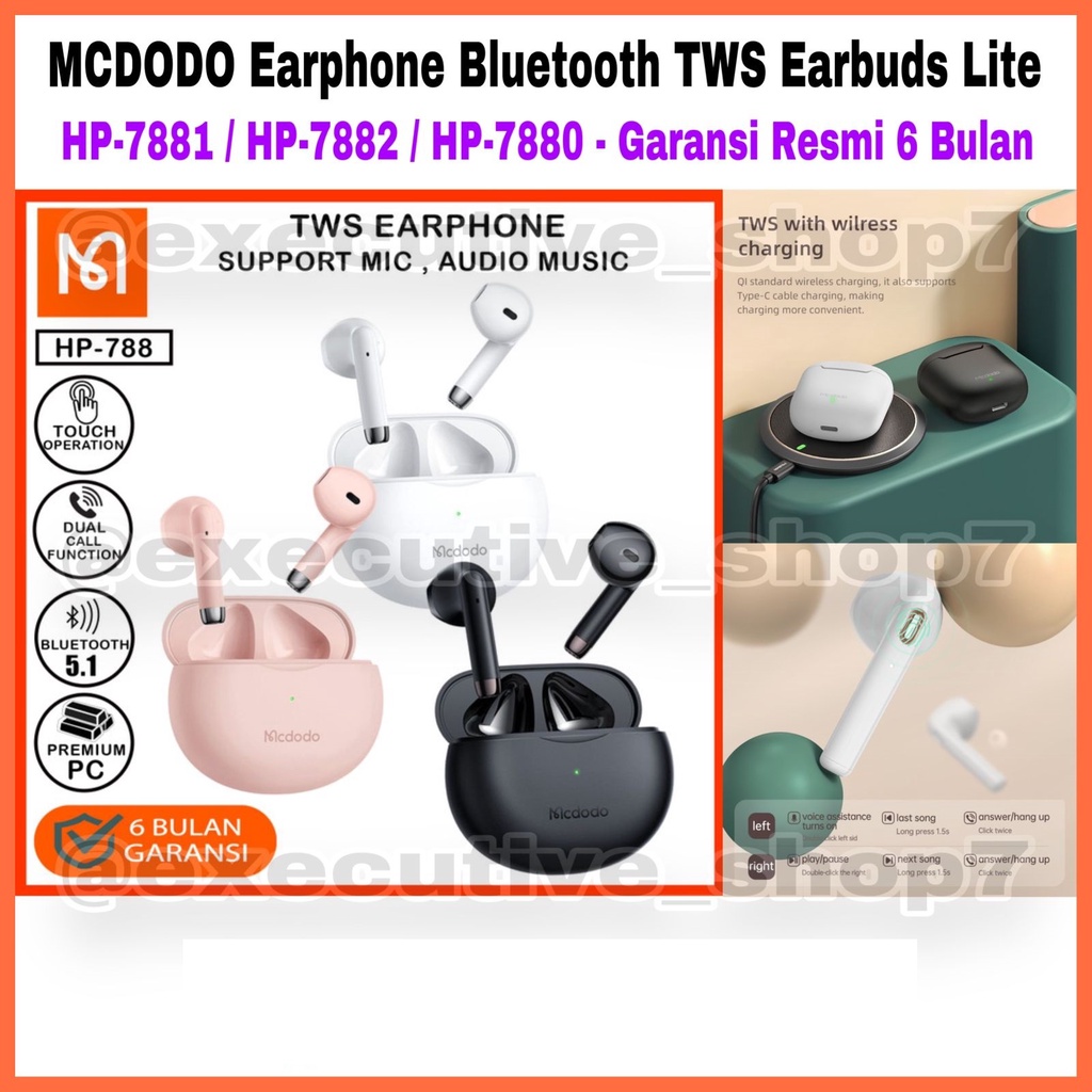 MCDODO Earphone Bluetooth TWS Earbuds Lite - HP-7881 / HP-7882 / HP-7880 - Garansi Resmi 6 Bulan