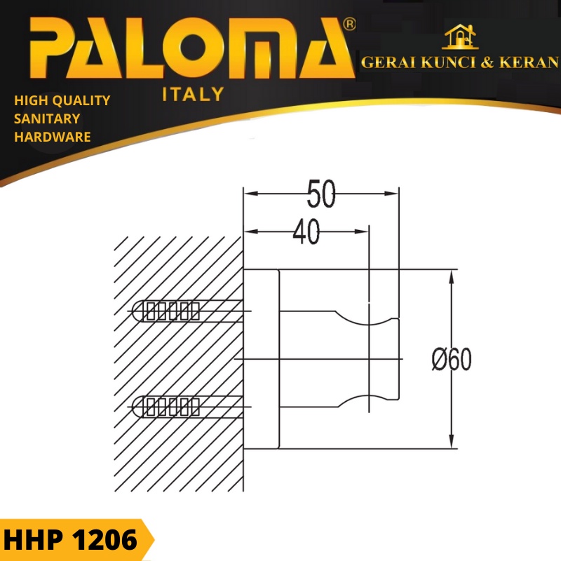 PALOMA HHP 1206 HANDSHOWER HOLDER GANTUNGAN TATAKAN SHOWER HOLDER