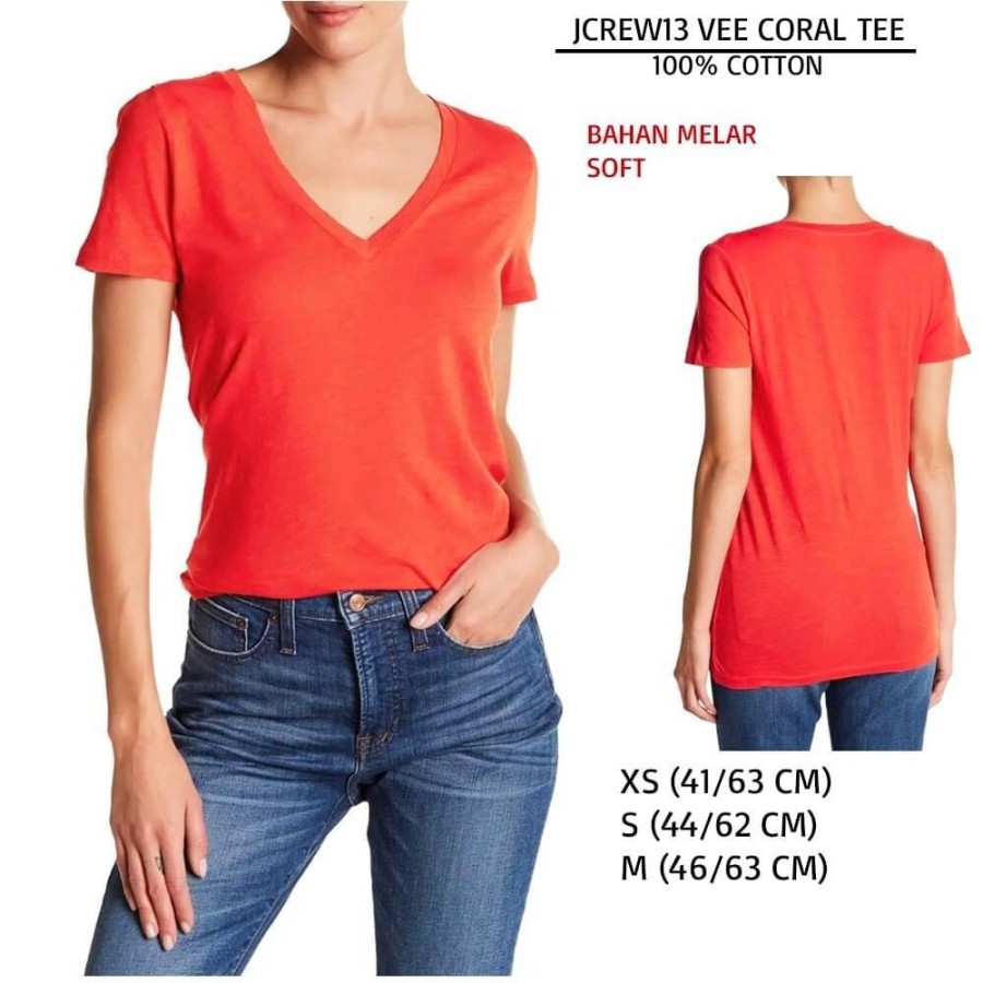Kaos Basic Wanita Murah Jcrew 13 Vee Tee Coral