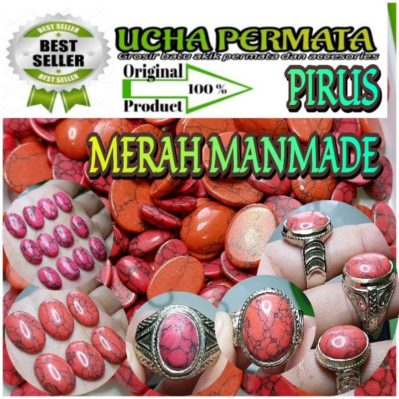 cincin batu akik pirus merah urat hitam / pirus komposite merah tidak asli