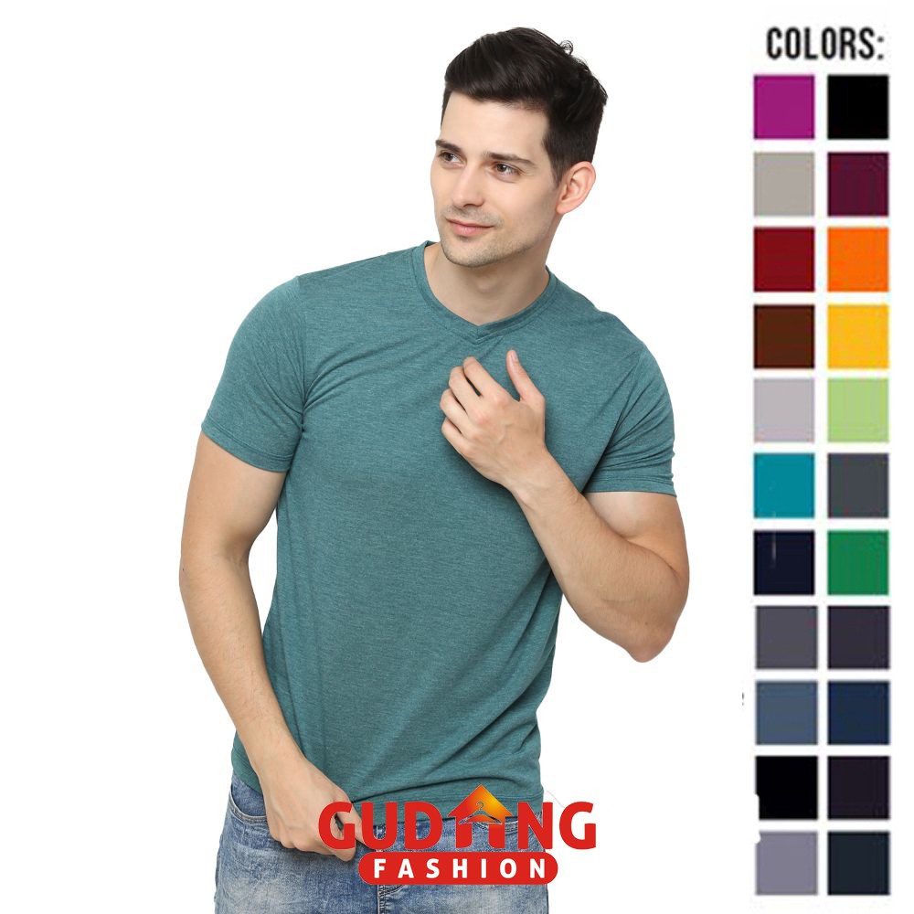 Kaos Polos Basic Vneck Lengan Pendek Spandex T-Shirt Banyak Warna – FP  (COMB)