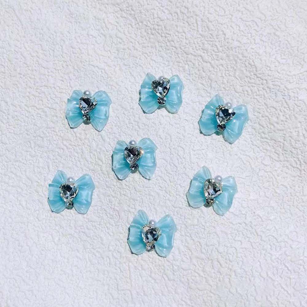 AUGUSTINA Agustina Dekorasi Nail Art 5 Pcs Merek Mewah 3D Resin Hati Berlian Imitasi Busur Kuku Pesona