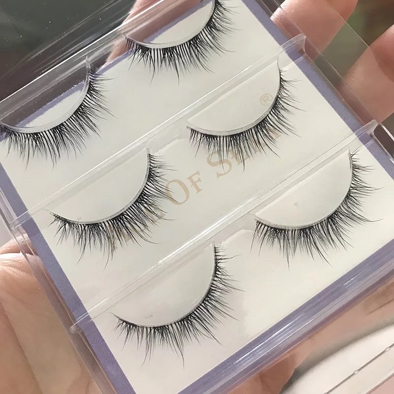 [F15] New 3 Pairs Natural Cross False Eyelashes Simulation Eye Tail Air Eyelashes Female Japanese 3D Long-lasting Lashes