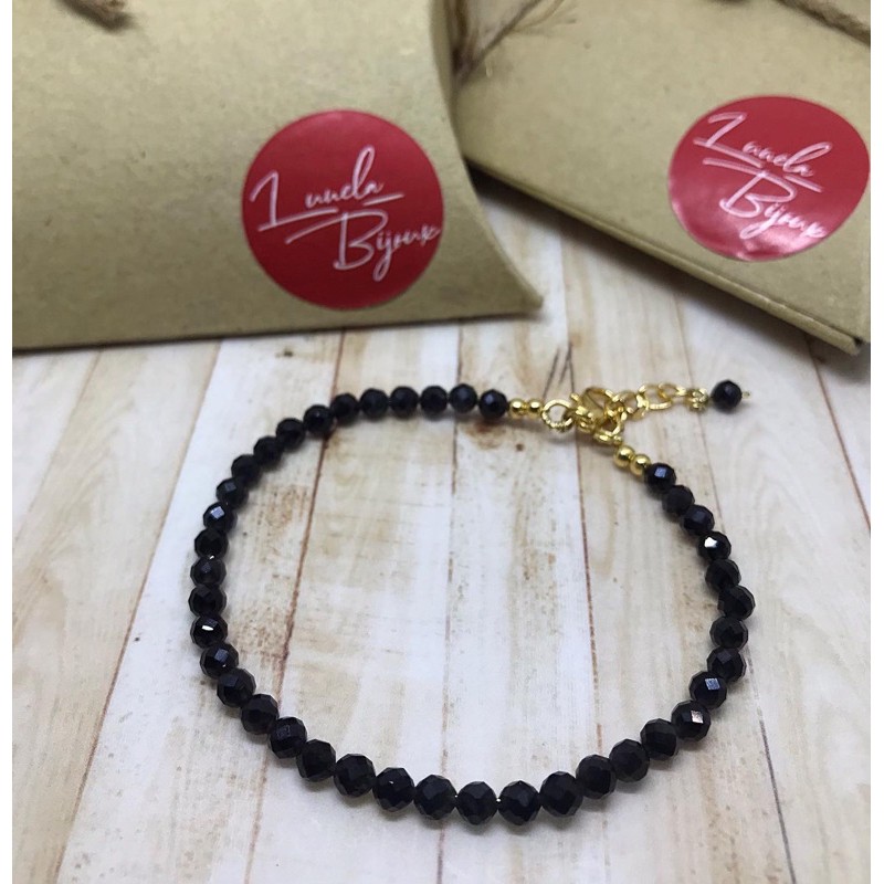 Gelang Batu alam asli BLACK OBSIDIAN with gold chain