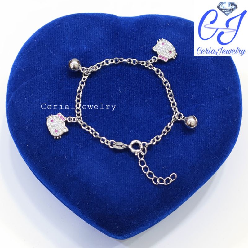 Gelang Anak Perak Asli Silver 925 Lapis Emas Model Rantai Hellokitty _ Perhiasan Perak Anak