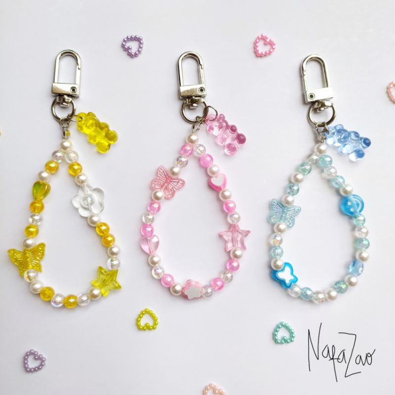 Beads keychain manik /custom keyring gantungan kunci /charm phone hook phone strap/gantungan hp