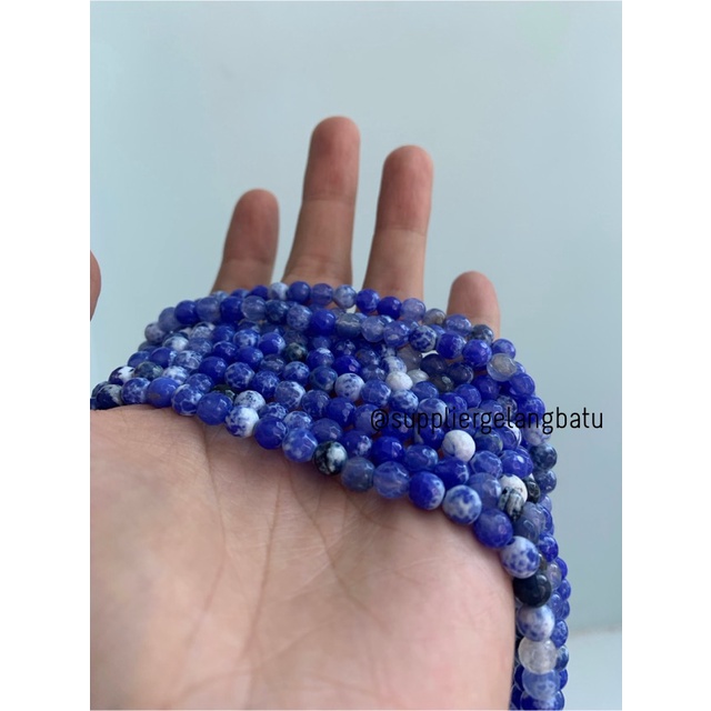 Batu sodalite serat FACET 6mm CUTTING biru putih bahan premium