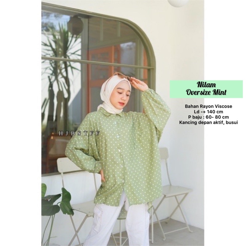 MONOCHROME OVERSIZE BLOUSE MOTIF - ATASAN RAYON FULL KANCING JUMBO / ATASAN RAYON KOMBINASI-NILAM MINT BATWING