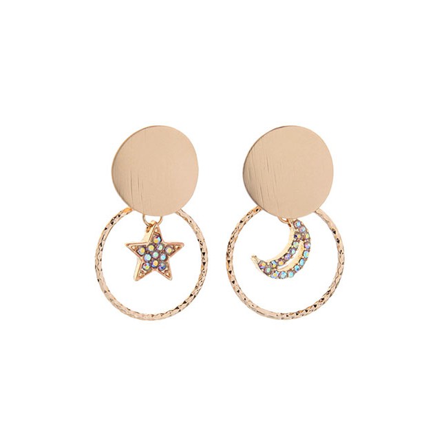 LRC Anting Tusuk Fashion Gold 925 Sterling Silver Star-studded Geometric Asymmetrical Earrings D4190