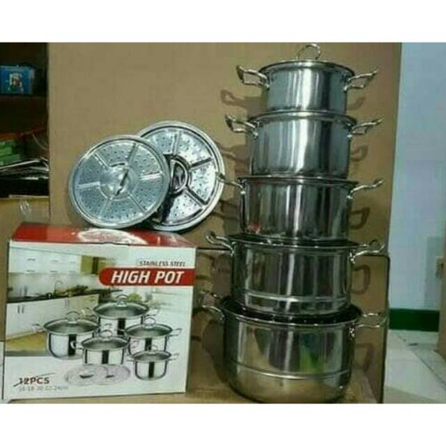 Panci set high pot tutup kaca stainless 5set Shopee Panci set high pot tutup kaca stainless 5set Shopee