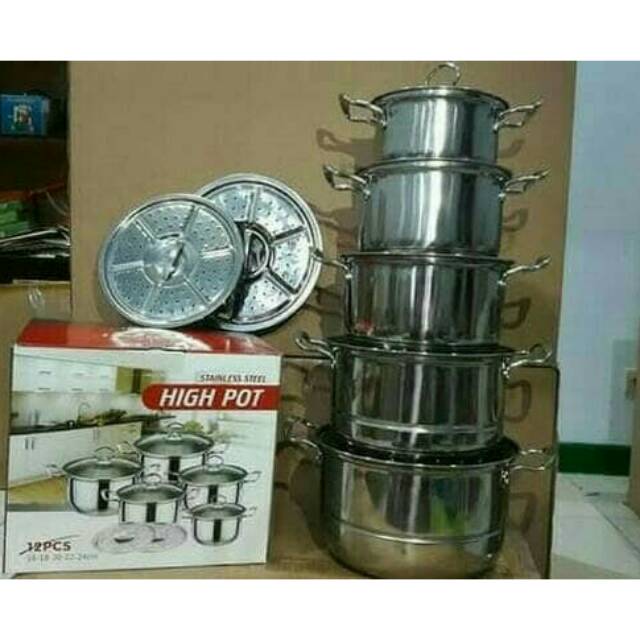 Panci set high pot tutup kaca  stainless 5set Shopee 