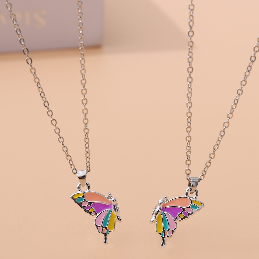 【COD Tangding】2pcs / set Kalung Choker Rantai Klavikula Desain Kupu-Kupu Warna-Warni