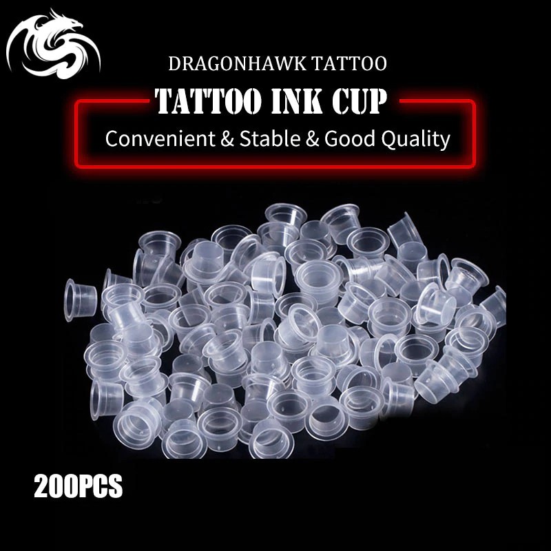 

PRODUK IMPORT 200pcs Tattoo Supplies Plastic Ink Cups Pigment Cup White Medium&Small for Needle Tip