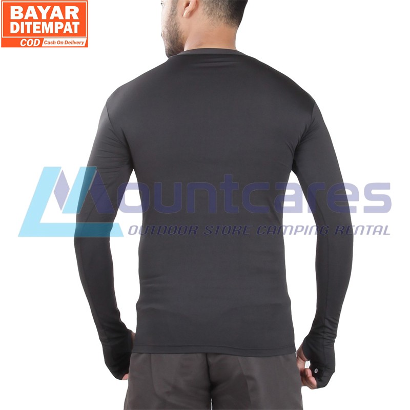 MANSET BAJU OUTDOOR HITAM POLOS LENGAN PANJANG ADA LUBANG JEMPOL BASELAYER NON THUMBHOLE PRIA WANITA