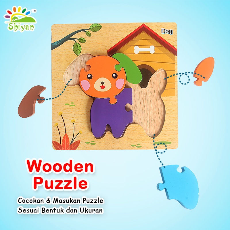 [Shiyan] mainan puzzle kayu jenis jigsaw warna / mainan edukasi anak 3D wooden puzzle children education toys jigsaw