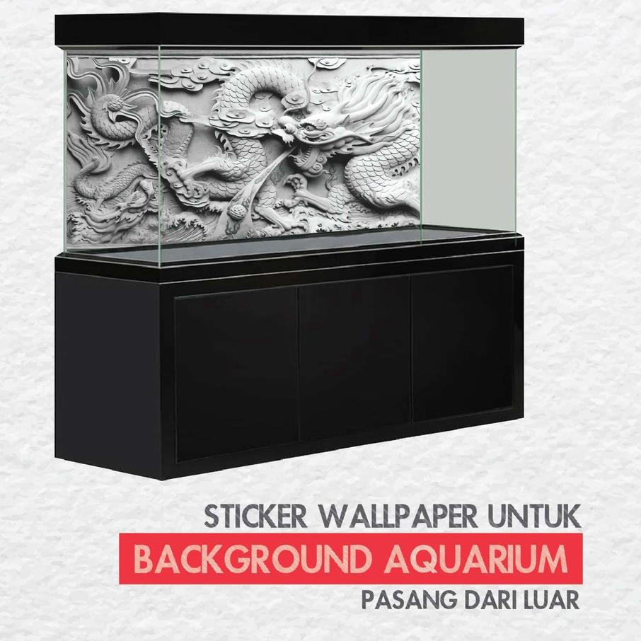 STICKER AQUARIUM / BACKGROUND AQUARIUM / WALLPAPER AQUARIUM NAGA PUTIH / WHITE DRAGON 3D <