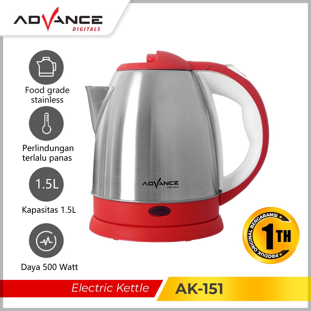 Advance Kettle Listrik 1.5L Teko Listrik 500W AK151 Garansi 1 Tahun