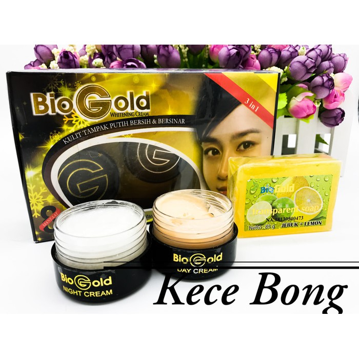 SUPER SALE - CREAM BIOGOLD PAKET BIO GOLD WHITENING CREAM BPOM 3 IN 1 (3IN1) PAKET PERAWATAN WAJAH
