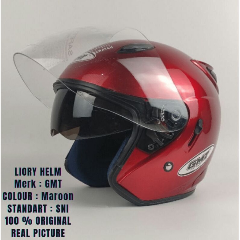 HELM MOTOR HELM HALF FACE DOUBLE VISOR COWOK CEWEK PRIA WANITA DEWASA/HELM SNI/ORIGINAL WARNA MARUN