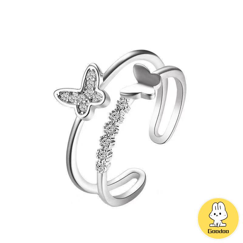 Double Butterfly Diamond Ring Pembukaan Cincin Dapat Disesuaikan Wanita Fashion Perhiasan Aksesoris Hadiah Natal -Doo
