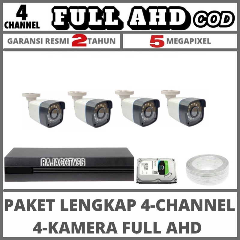 PAKET CCTV 4 CHANNEL 4 CAMERA FULL AHD 5MP 1080P IR SONY KAMERA CCTV KOMPLIT TINGGAL PASANG