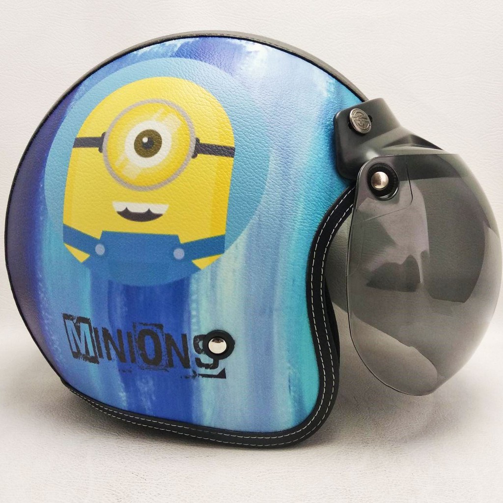 HELM BOGO RETRO KULIT Motif Minions Stuart SNI Berkualitas
