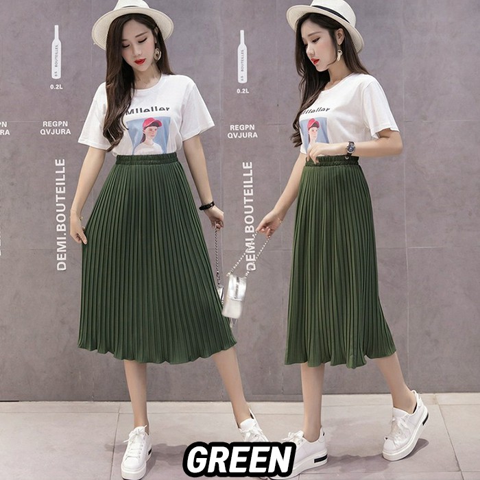 KARAKOREA 853 Pearl Pleated Skirt/Rok midi/Rok Korea Skirt