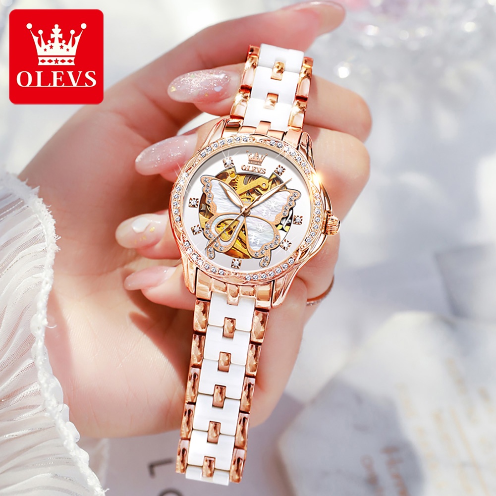 ORIGINAL OLEVS JAM TANGAN MEKANIK WANITA TAHAN AIR ASLI OTOMATIS MEKANIK MEWAH ELEGAN KUPU DIAL