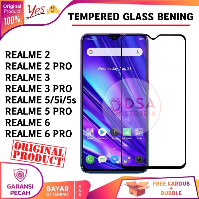 Anti Gores Realme 2 Pro 3 Pro 5 Pro 5i 5s 6 Pro Tempered Glass Clear FULL LEM Ori YES - Temper benin