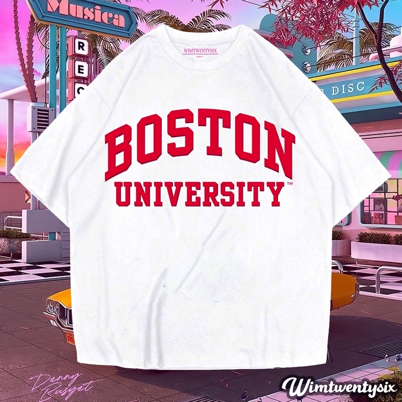KAOS BOSTON UNIVERSITY VINTAGE TEE ( OVERSIZE WHITE T-SHIRT )