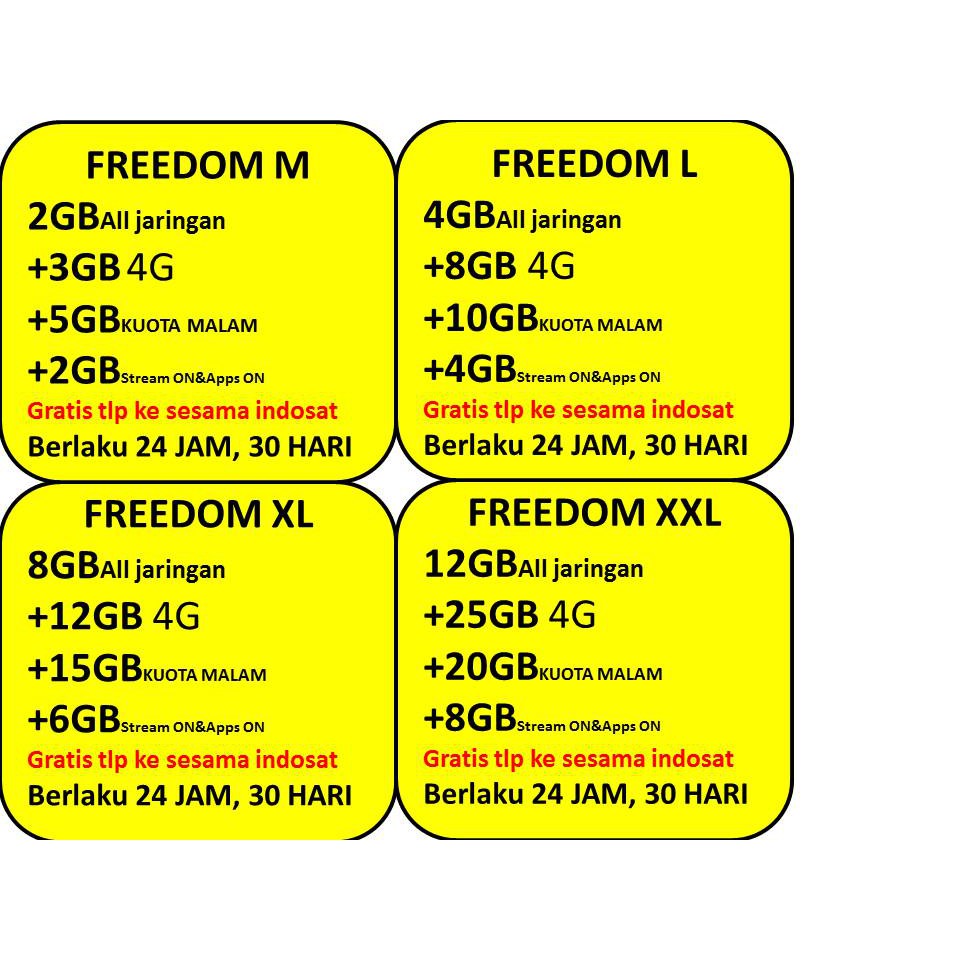 PAKET DATA INTERNET INDOSAT FREEDOM COMBO(M, L, XL, XXL)