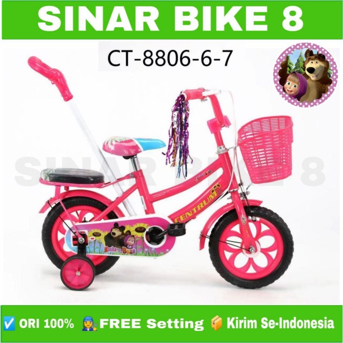 Sepeda Mini Anak Perempuan Ukuran 12 Inch CENTRUM CT 8806 -6-7 Ban Eva Keranjang Stir