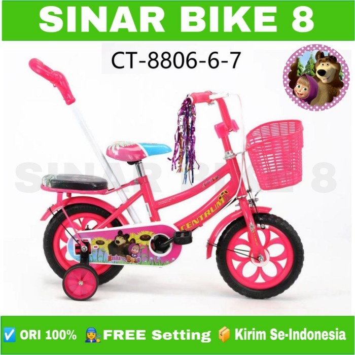 Sepeda Mini Anak Perempuan Ukuran 12 Inch CENTRUM CT 8806 -6-7 Ban Eva Keranjang Stir