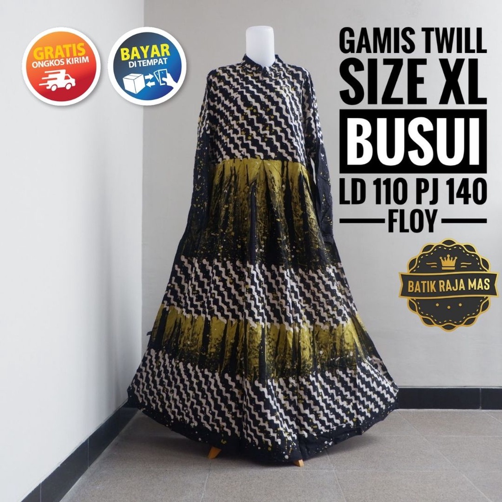 Abaya Dress Gamis Wanita Lengan Panjang Syari Raya Motif Batik Abstrak Twill Ori Pekalongan Busui Fr