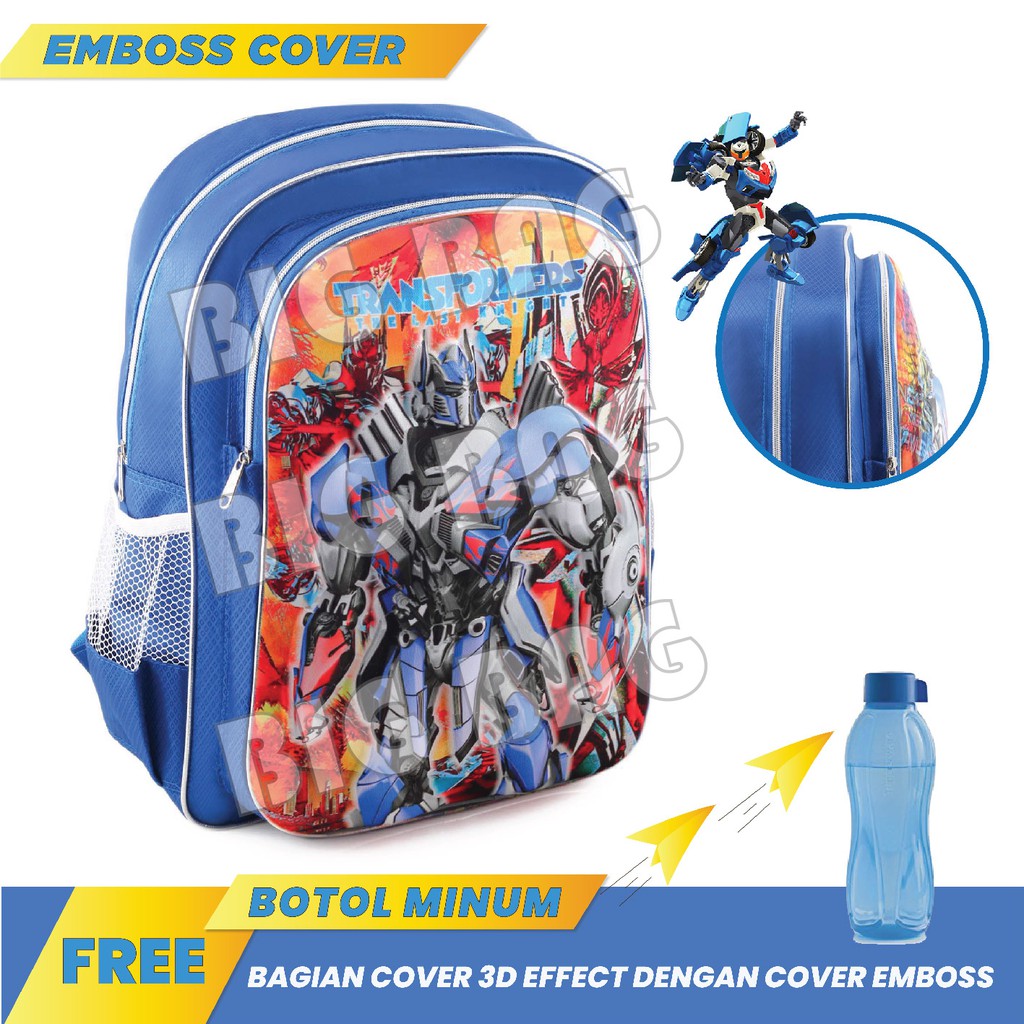 Tas Ransel Anak Laki-laki Karakter - Big Emboss - Transformers - Blue + FREE Botol Minum